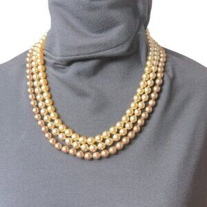 Kenneth J Lane Vintage 90s 3 Strand Faux Pearl Bib Necklace